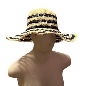 Kate Spade Packable Natural & Blue Woven Straw Hat